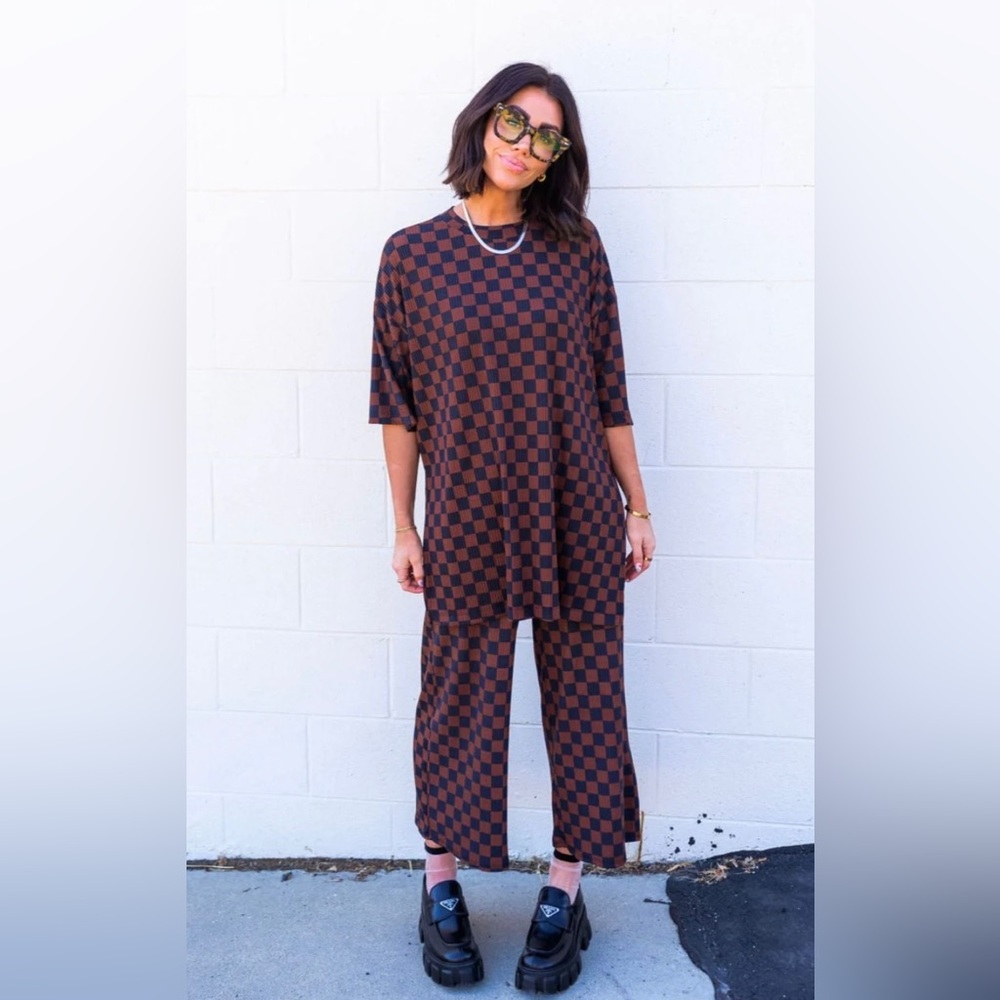 Sold Out Dressed in Lala LALA ORIGINAL Ribbed Checker Playsuit in Black & Mocha